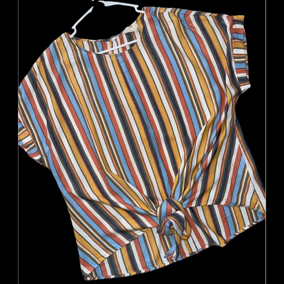 Rainbow Roll Sleeve Tie Front Blouse - Picture 1 of 9